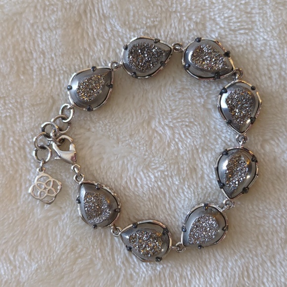 Kendra Scott Platinum Drusy Rhodium Silver Brynn Bracelet RARE - Picture 9 of 12